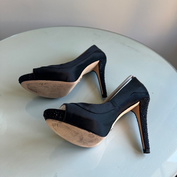 ABS by Allen Schwartz Black Satin with rhinestone heels Dress Shoes 8 1/2M - Picture 3 of 7